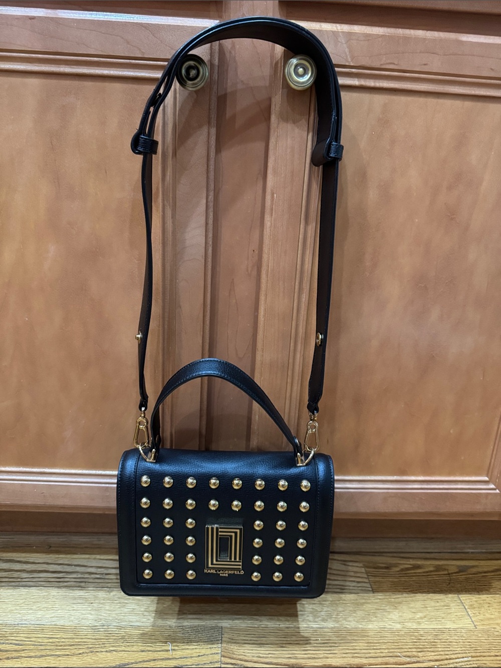 Karl Lagerfield Black Studded Crossbody Bag with Top Handle